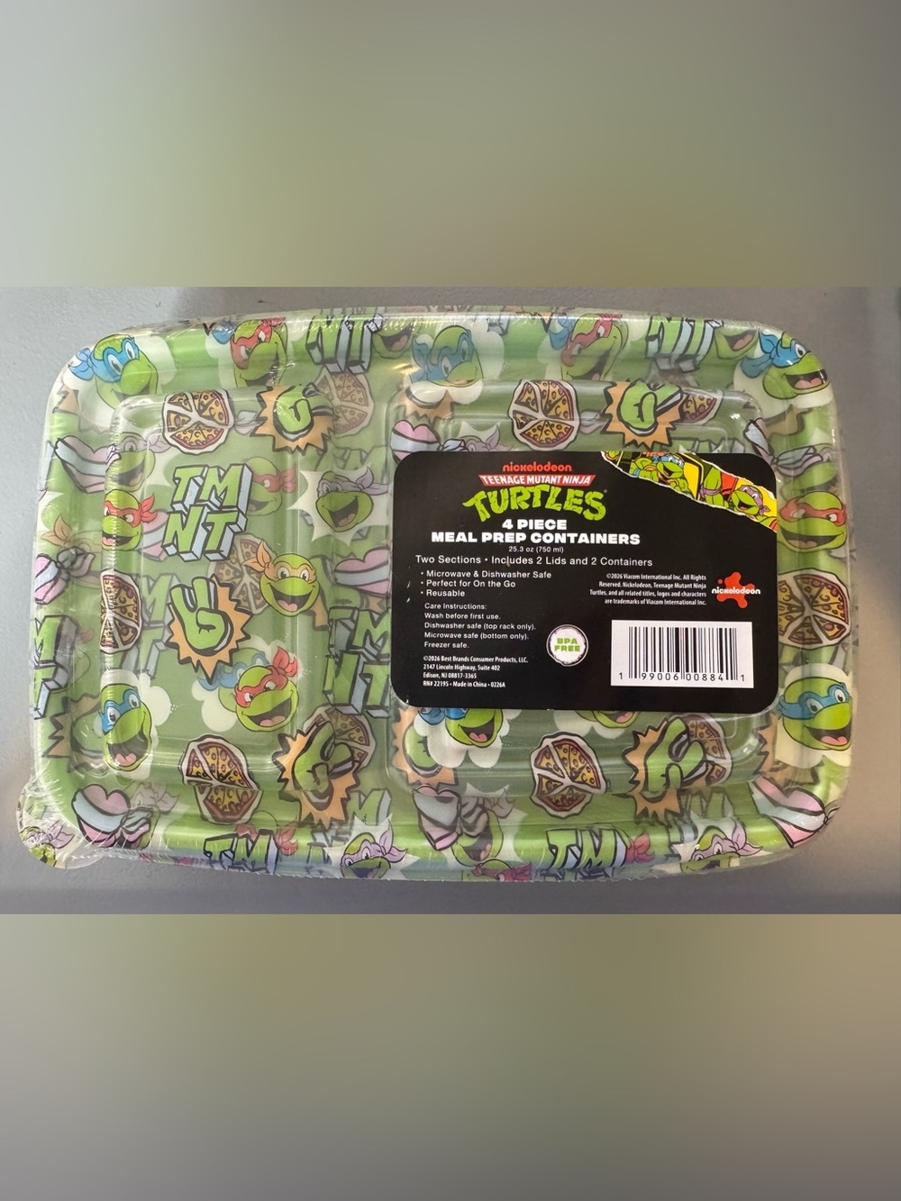Nickelodeon Teenage Mutant Ninja Turtles Green 4-Piece Meal Prep Containers trav